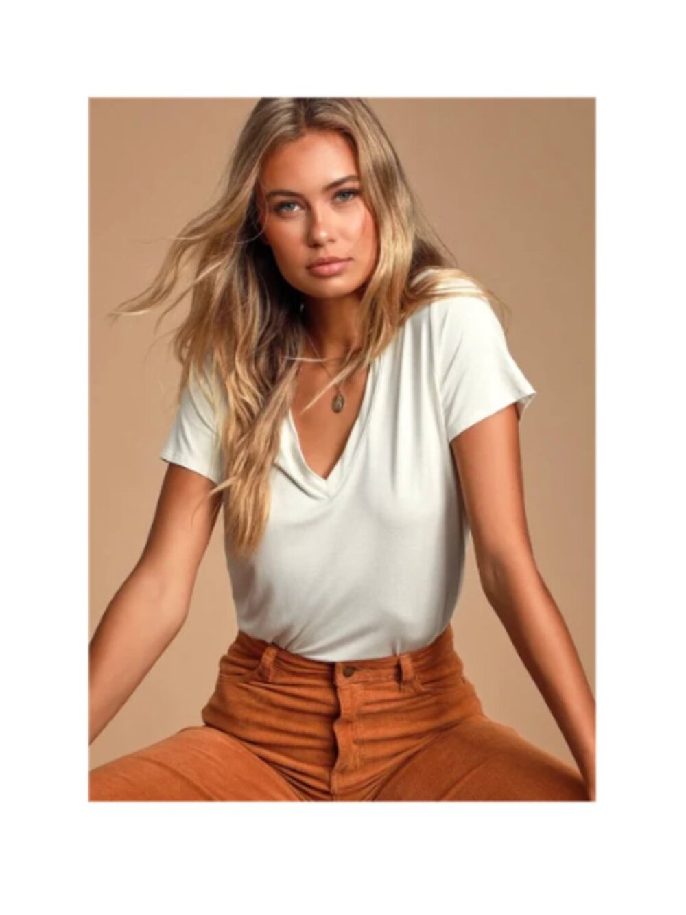 Lulu's Adyn White V-Neck T-Shirt Bodysuit